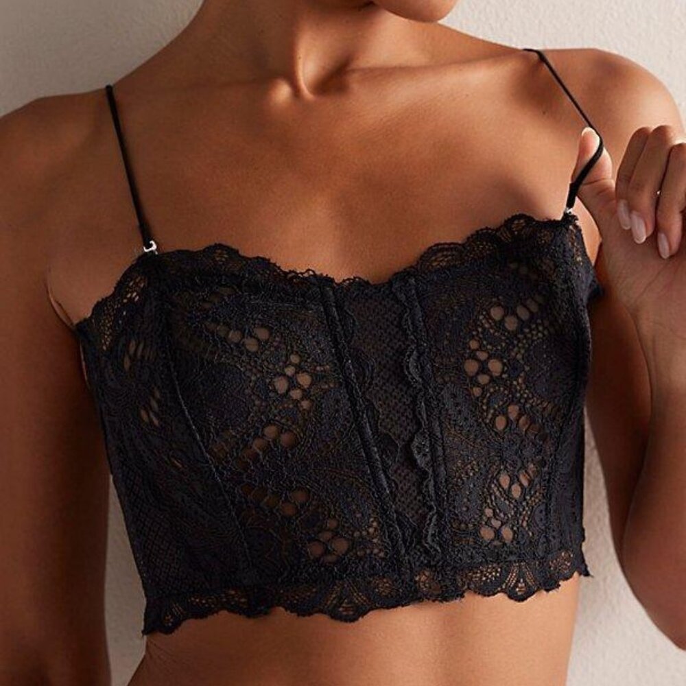 Free People Women's Black Moonlit Meadow Lace Strapless Bralette Sz M NWT